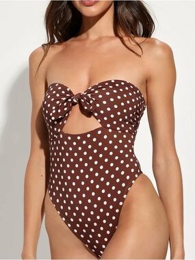 Brand new with tags Brown white Polka dot Dippin Daisy’s one piece swimsuit